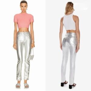 NWT Mother Rail Skimp Silver Faux Leather Jeans 28 $295 bought at Neiman Marcus